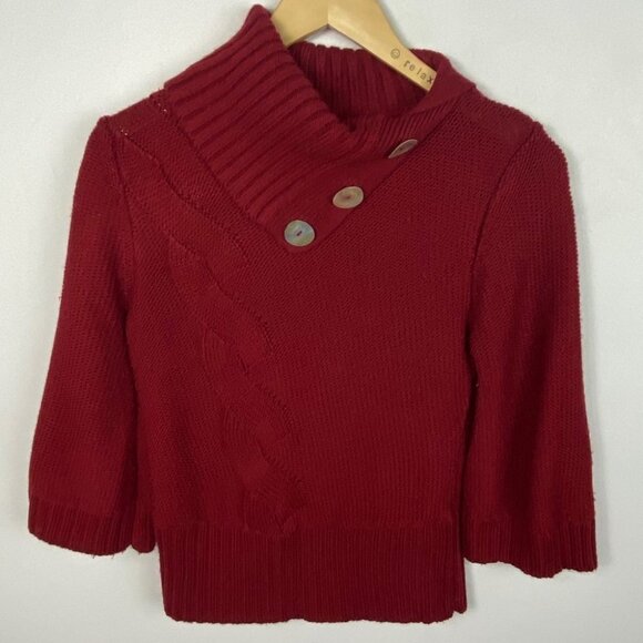 Sundance Catalogue Red Cowl Neck Sweater Short Sleeve Knit Size Small Button Top - Picture 8 of 8